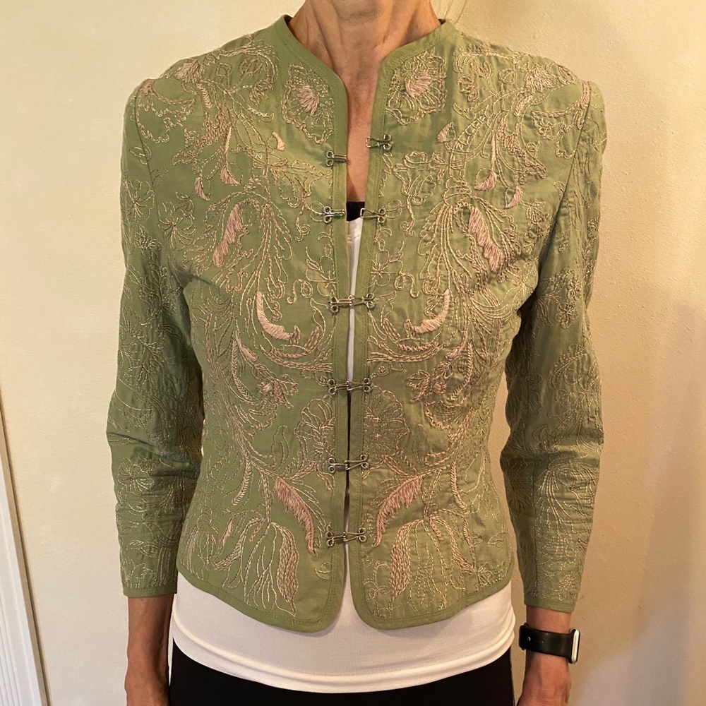 Gianni Bini Green Embroidered Jacket Size XS